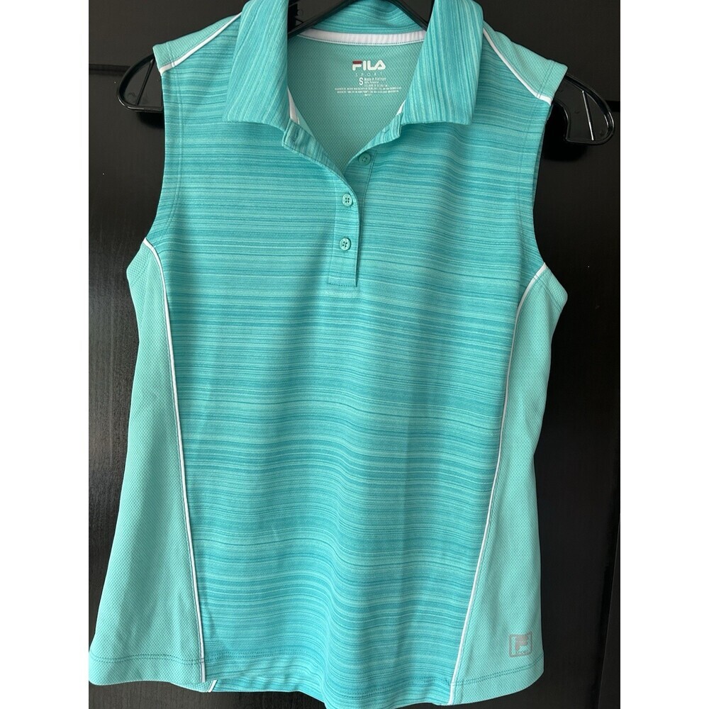 FILA Women’s Heritage Teal Stretch Active Polo Sz S , Tennis Golf Pickleball